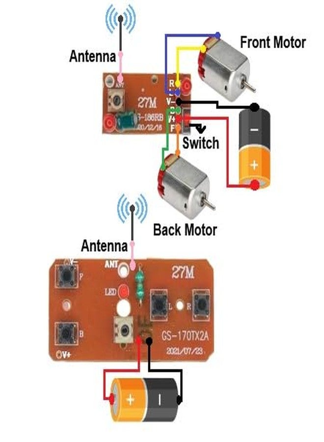 إلكترونيك سبايسس لوحة تحكم عن بعد إلكترونية من نوع Electronic Spices بتردد 27 ميجاهرتز و4 قنوات، مزودة بجهاز إرسال واستقبال لاسلكي، بالإضافة إلى هوائي، مناسبة لسيارات الألعاب. - Image 2